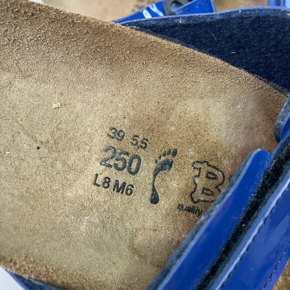 Birki's | Shiny Blue Womens 39/8 Self-Fastener Slide Sandals - Picture 4 of 7